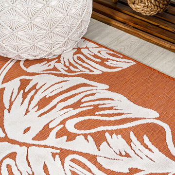 Tobago High-low Two-tone Monstera Leaf Indoor/Outdoor Area Rug